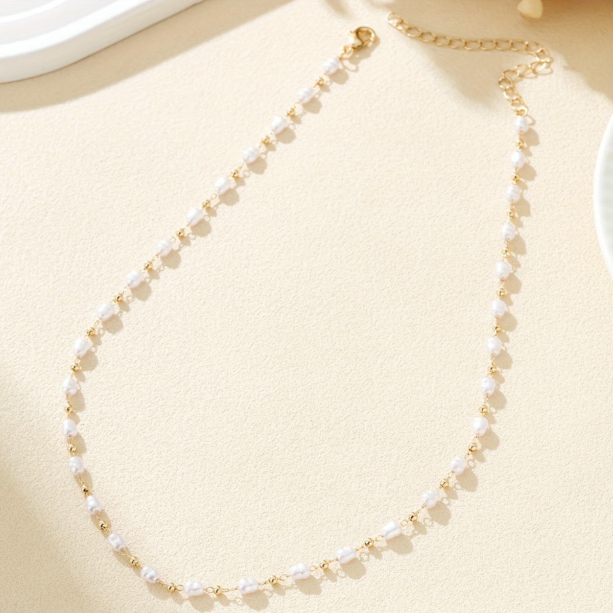18K Golden Plated - Pearl Pendant Necklace - Simple Japanese Style - Short Chain - Fashionable Copper with Plastic Spacer - Suitable for Daily and Vacation Wear - All Seasons - 1pc