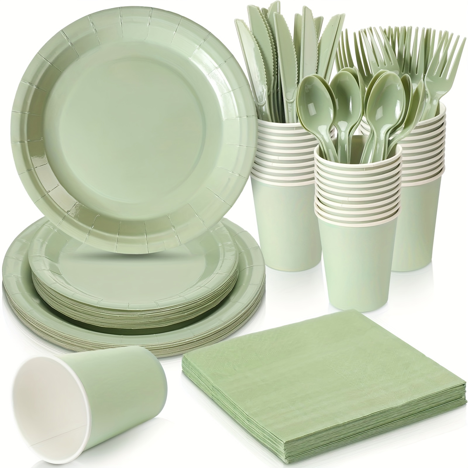 

168pcs Sage Green Party Decorations Sage Green Paper Plates, Sage Green Plates Cups And Napkins Sets With Plastic Forks Knives Spoons Party Supplies For Birthday Party Bridal Shower, Serves 24