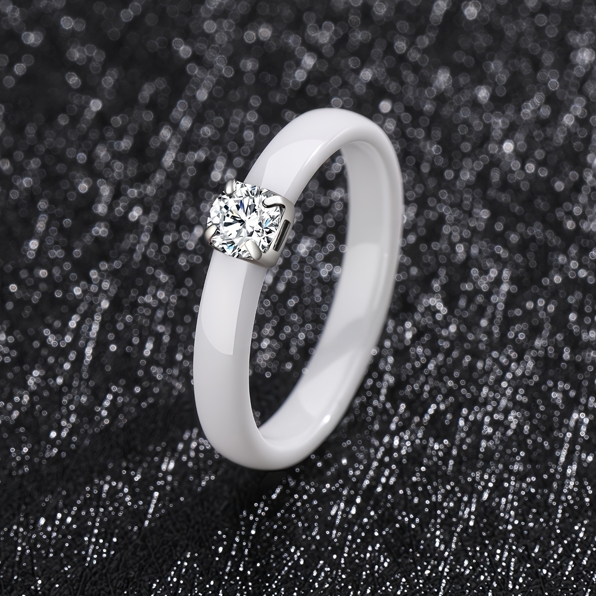 E-shop Hypoallergener Verlobungsring Ehering für Damen, 3 mm schlanker Keramik-Zirkonia-Solitär, minimalistischer stapelbarer Fingerring in US-Größe