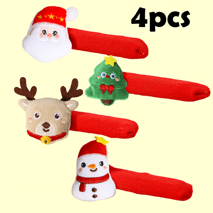 TEMU 4pcs 4pcs Christmas Door Handle Covers With Bells & Detachable Decorations - Santa Claus, Snowman, Reindeer & Tree Door Decorations Suitable For