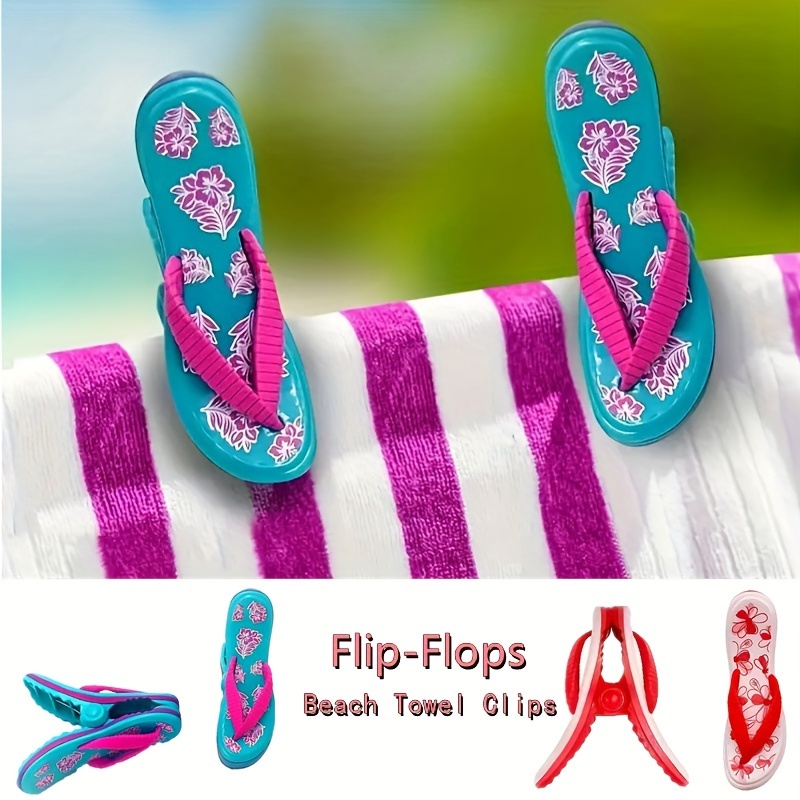 

1pc Cute Flip Flop Beach Towel Clips - Portable, Secure & Windproof Holder For Summer Travel