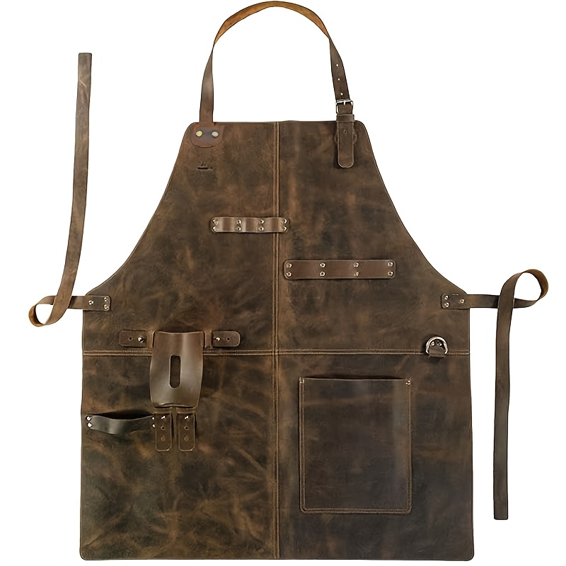 European And Pu Leather Apron With Pockets, Adjustable Cross-back Neck Strap For , Woodworkers, Bbq Chefs, , And Multi- Workwear