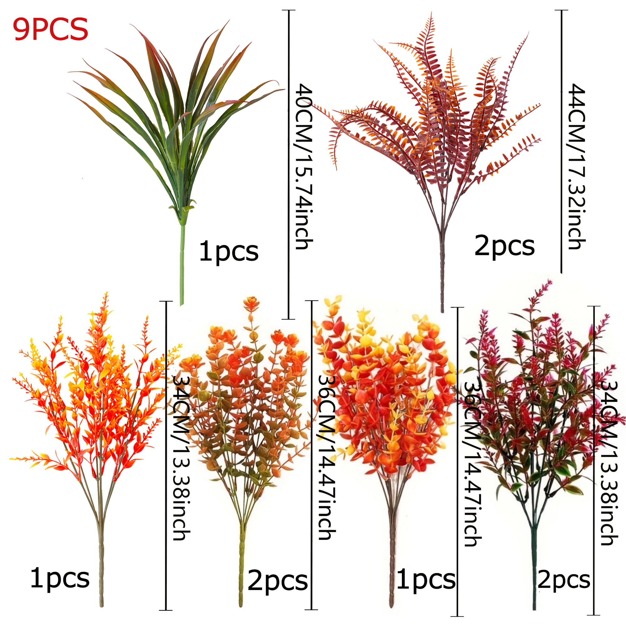 TEMU 9pcs Autumn Artificial Flower Suit-uv Resistant, Realistic Autumn Fake Plant For Indoor/outdoor Decoration-perfect For Thanksgiving And