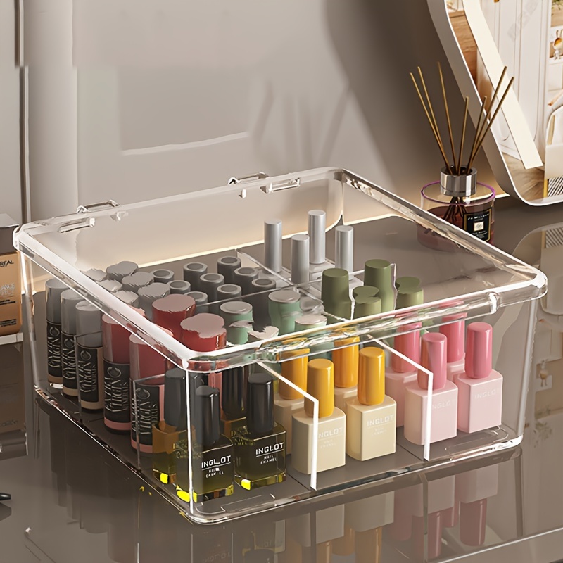 

Nail Polish Organizer, Acrylic Storage Box With Lid, Transparent Nail Art Tool Display Case For Manicure Glue, Nail Tech Supplies