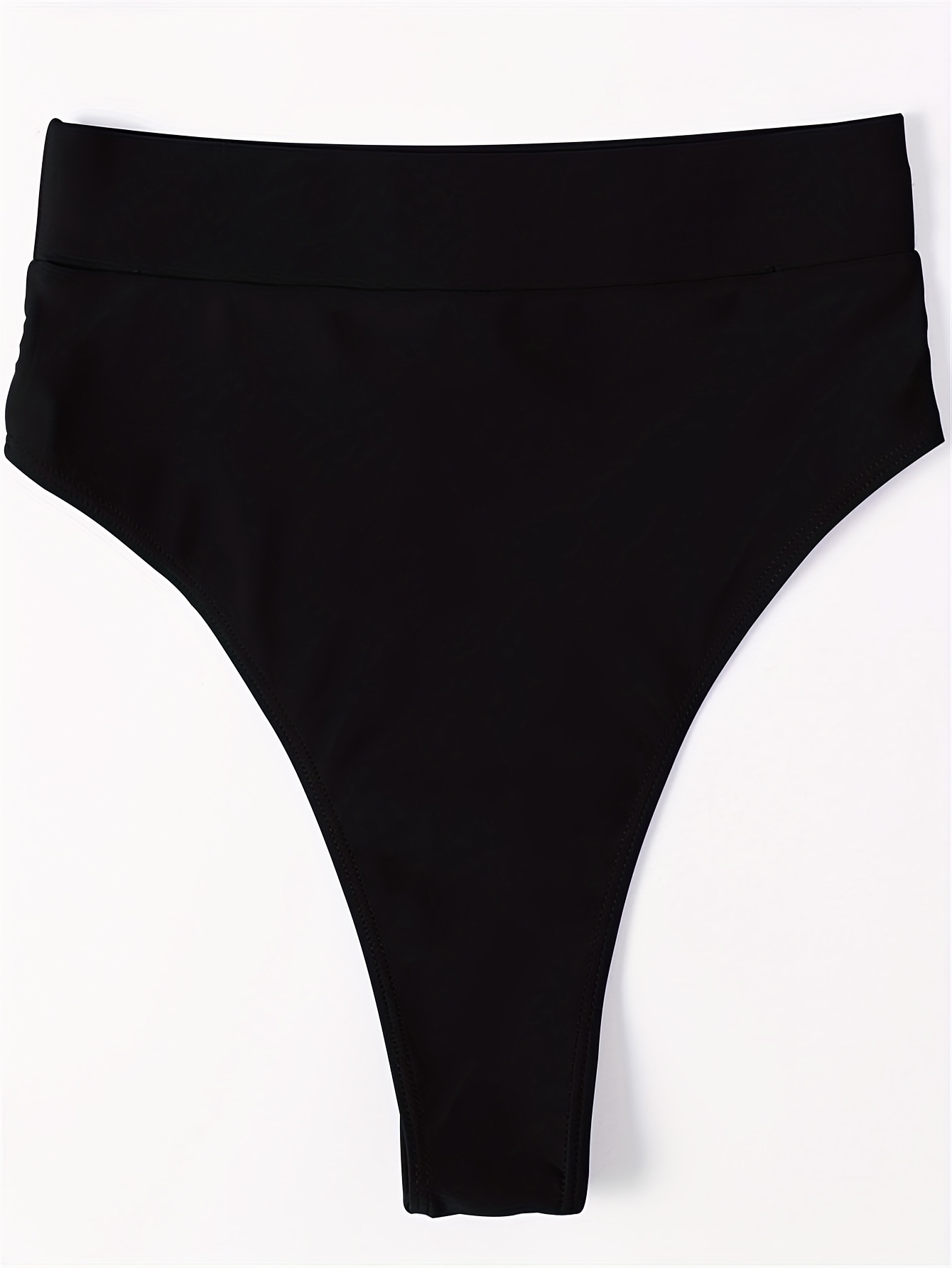 High Waist Tummy Control Swim Briefs, Plain Black High Stretch Bikini Bottoms, Women's Swimwear & Clothing