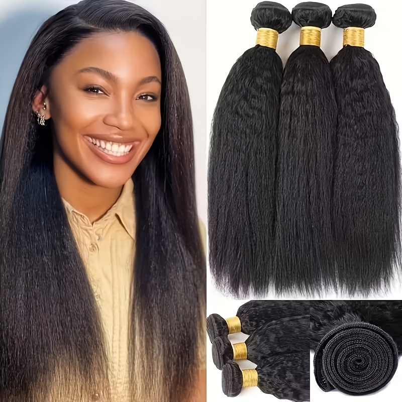 TEMU 3 Packs Synthetic Kinky Straight Peruvian Wig Weave Bundles Heat-resistant Fiber Bundles Hair Extensions For Women Coarse Weft