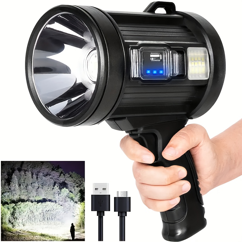 

2025 New Handheld Led Usb&solar Charging Spotlight 20000 Lm With Side Light For Camping, Hunting & , |ergonomic Grip| Construction