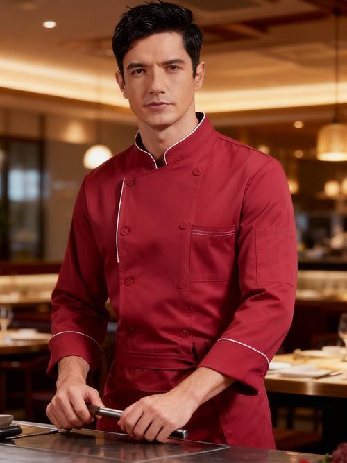 a black blue gray or white long sleeve uniform for men made of polyester fiber featuring pocket details a fitted design and stretch suitable for japanese hotels cafes milk tea shops hot pot