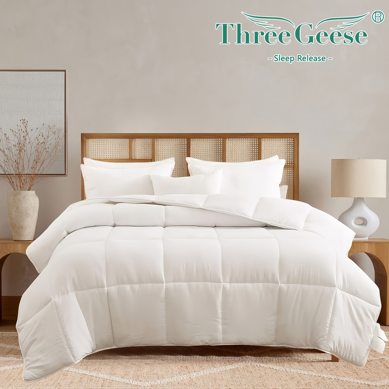 

3 Geese Comforter - White Colors - Goose - Box Stitched - Premium 1800 Series - All Season Warmth - Quilted Bedding Comforter With Corner Tabs