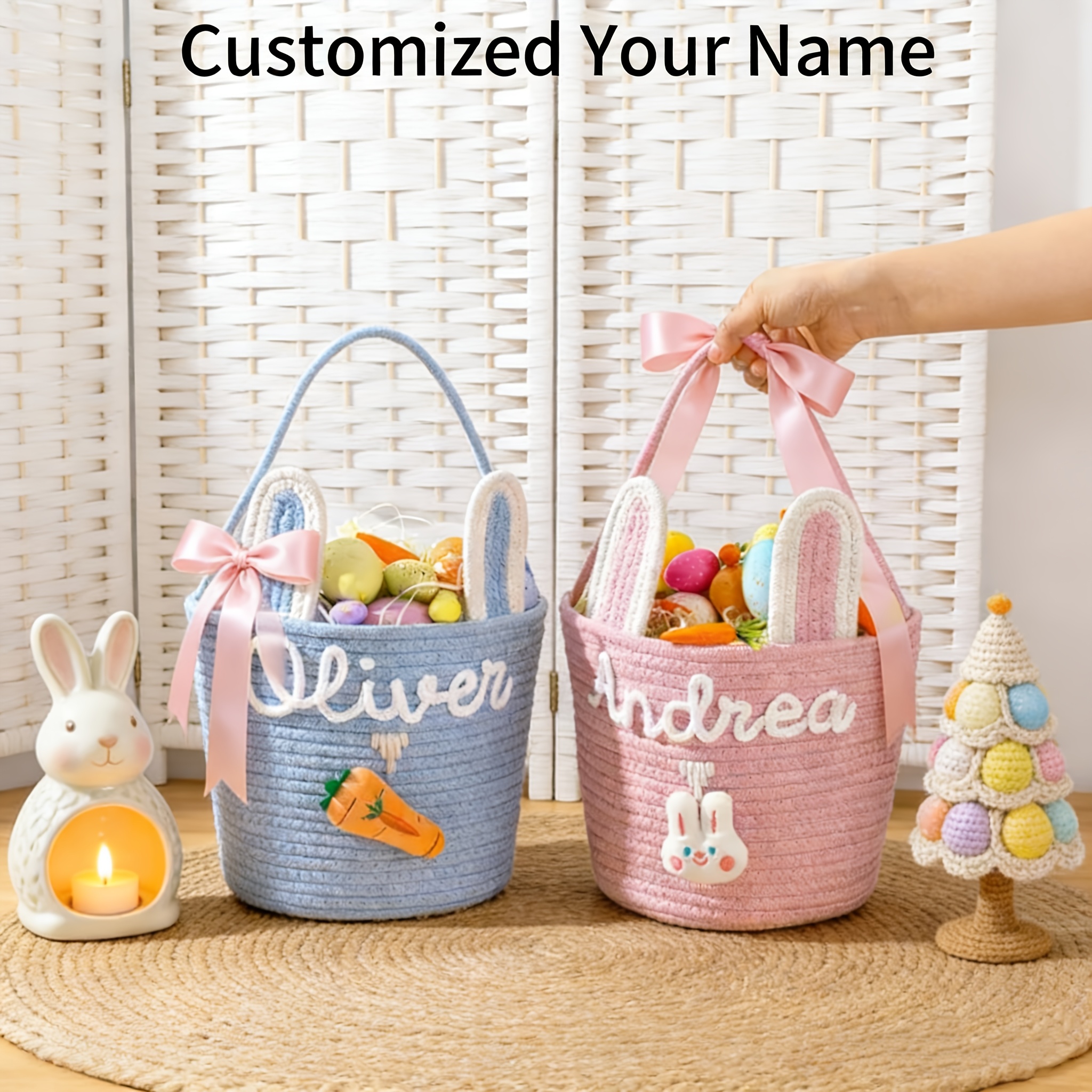 Custom Storage Basket with Your Name, Easter Egg Carry Basket