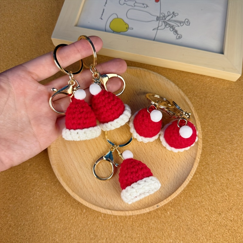 TEMU 5pcs Handmade Crochet Christmas Decorations And Keychains, Christmas Hats Suitable For Holiday-themed Ornaments, Festive Gifts, And Handmade