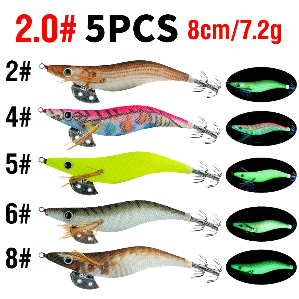 TEMU 5pcs -dark For Squid Jigs Lures, Luminous Shrimp Fishing Baits With & Double Layer Umbrella Hooks, Saltwater Fishing Tackle For Squid Octopus
