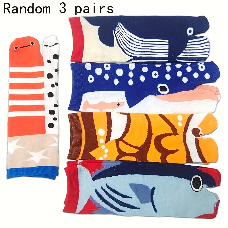 Random 3 Pairs Of Fun Split-toe Socks With An Aquarium Theme For Couples , Stylish And Comfortable Breathable Socks, A Perfect Birthday Gift.