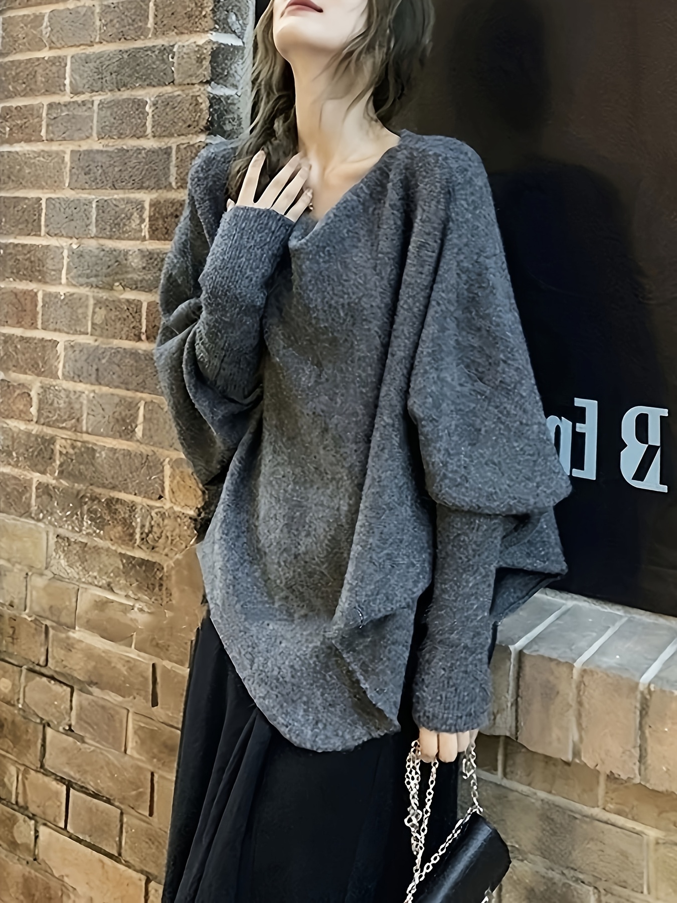 womens oversized sweater soft loose fit longline Temu Canada - Main Image