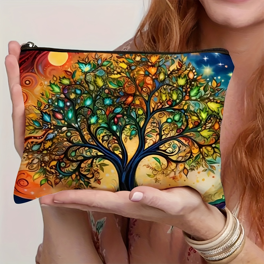 TEMU 1pc Sac à Maquillage Arbre de Vie - Design Vintage avec et , Pochette de Voyage Compacte pour Femmes & Hommes, Intérieur Spacieux pour
