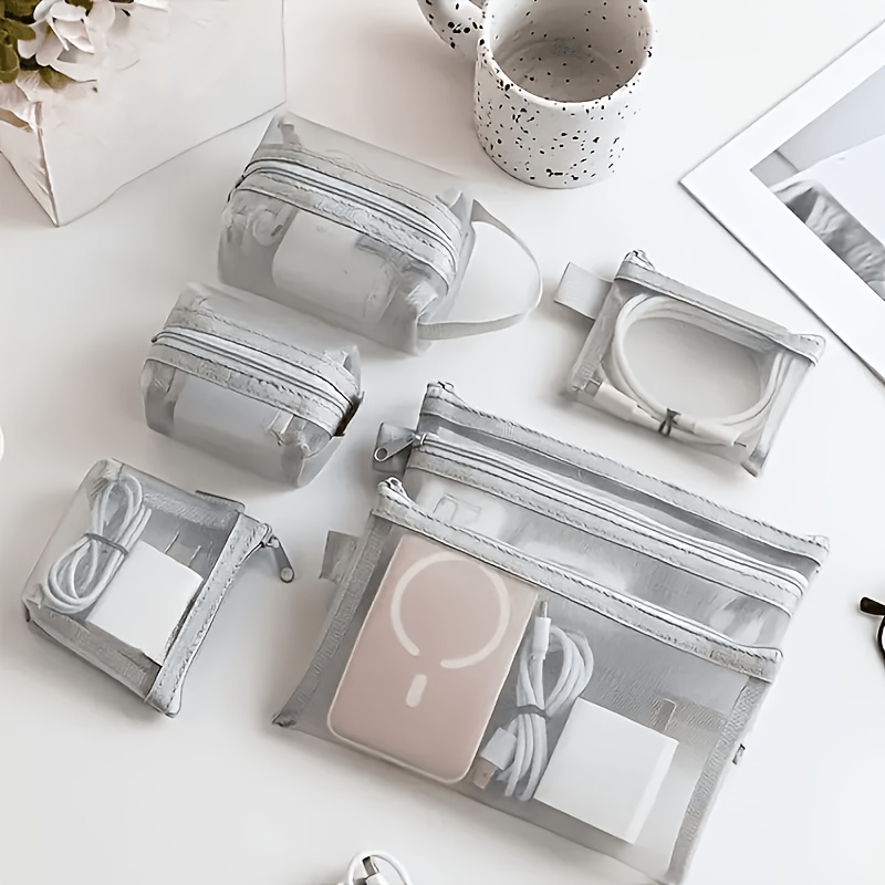 TEMU 6pcs Transparent Mesh Coin And Sundries Storage Pouch, Three-dimensional Portable Card Holder For , Women' Purse