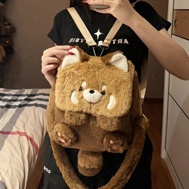 cute raccoon shoulder bag plush bag versatile student backpack