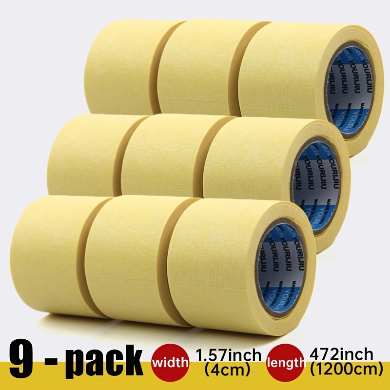 E-shop [9 Rollen Wertepackung / 4 cm breit] 4 cm Ultra-Breit 9-Rollen Pack Gelbes Abdeckband Große Kapazität Dekorationsfarbe Sprühen Schutzband Auto