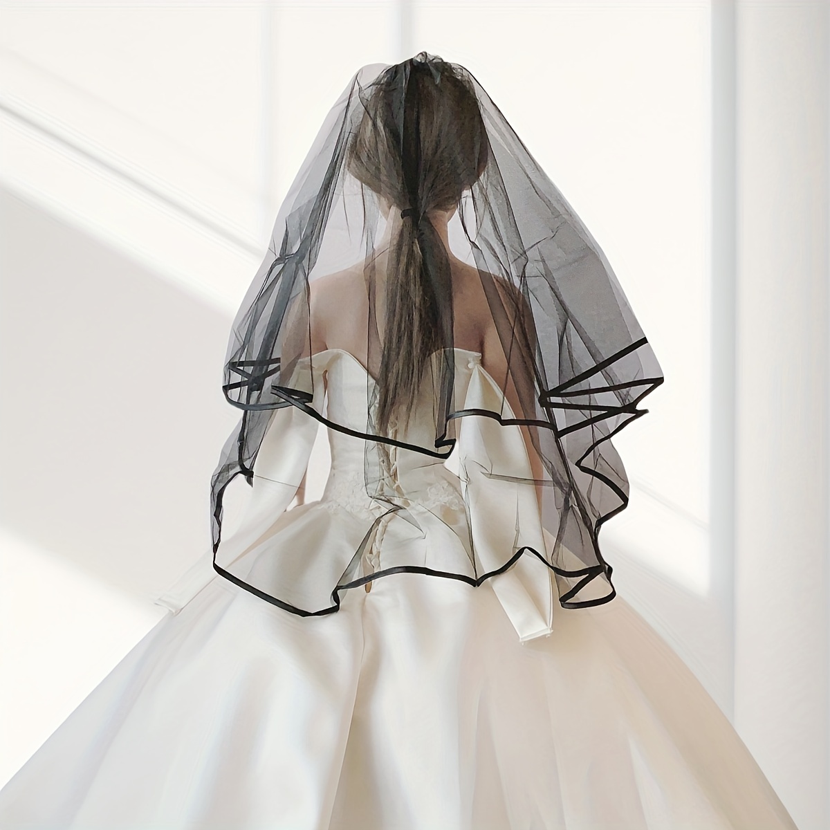 elegant black bridal veil for women - -length waist wedding  display picture 1