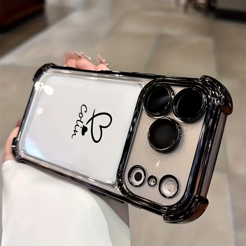 TEMU Phone Case - Phone Case: Luxury Electroplate Shockproof Clear Phone Case Film Glass Personalized Customized Name Compatible With Iphone 17 16 15