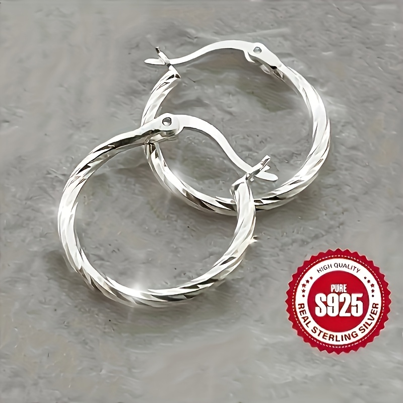 

2.2g/0.08oz S925 Pure Silvery Earrings, Minimalist Geometric Twist Round Earrings, Earrings Jewelry