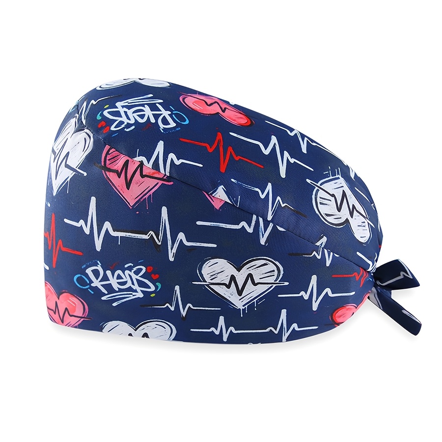 TEMU Gorro de enfermera unisex ajustable con cordón para , gorro de trabajo, múltiples estampados, banda de incorporada, absorbe el y transpirable,