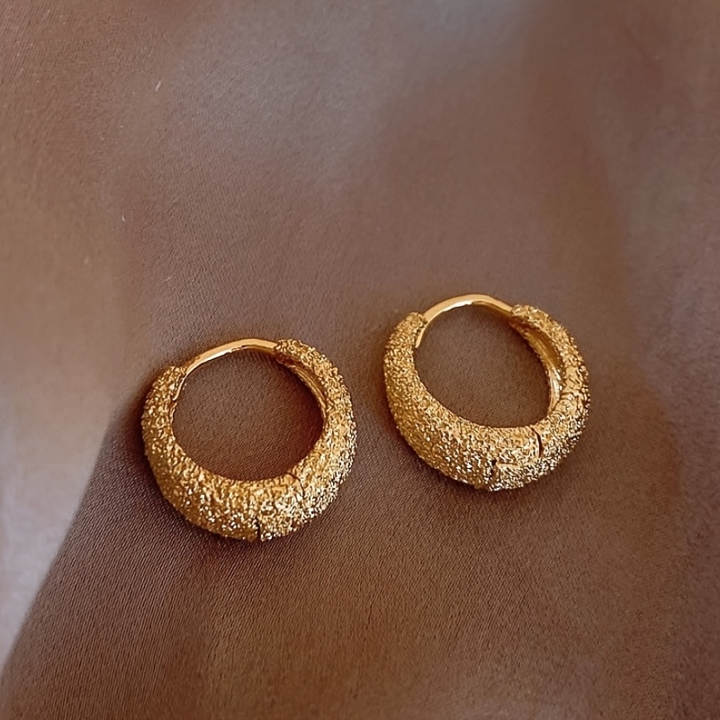 Frosted Hoop Earrings Golden Tone Alloy Sparkling Texture