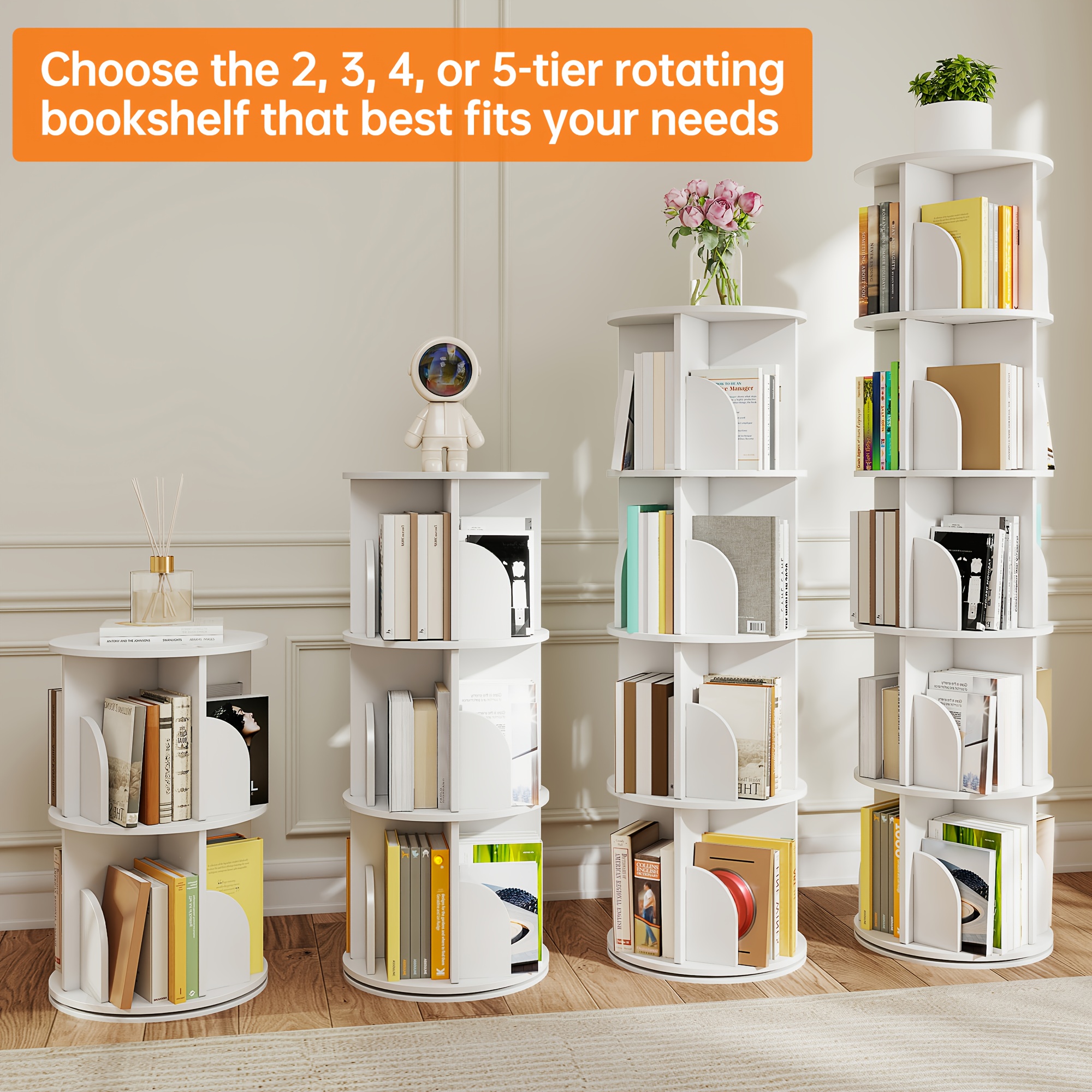 multi tier rotating bookshelf 360 spinning vertical book tower organizer tall lazy susan corner bookcase for adults space saving round storage shelf for living room office or study
