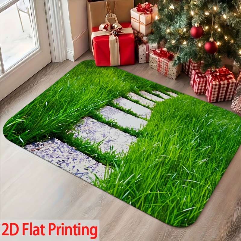 TEMU 2d Flat, 2d 1pc Fun Door Mat, Through Green Grass Pattern Printed Doormat, Suitable For Multiple Scenes Such As Bedroom, Kitchen, Dining Room,