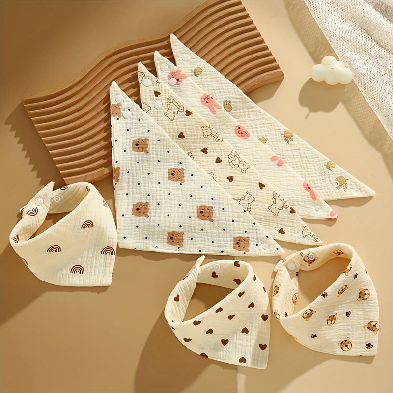 6-Pack Cotton Muslin Baby Bibs with Snap Closure, Soft Absorbent Saliva Cloths, Non-Waterproof Woven Fabric, Wheat Color - Ideal for Home and Travel Use