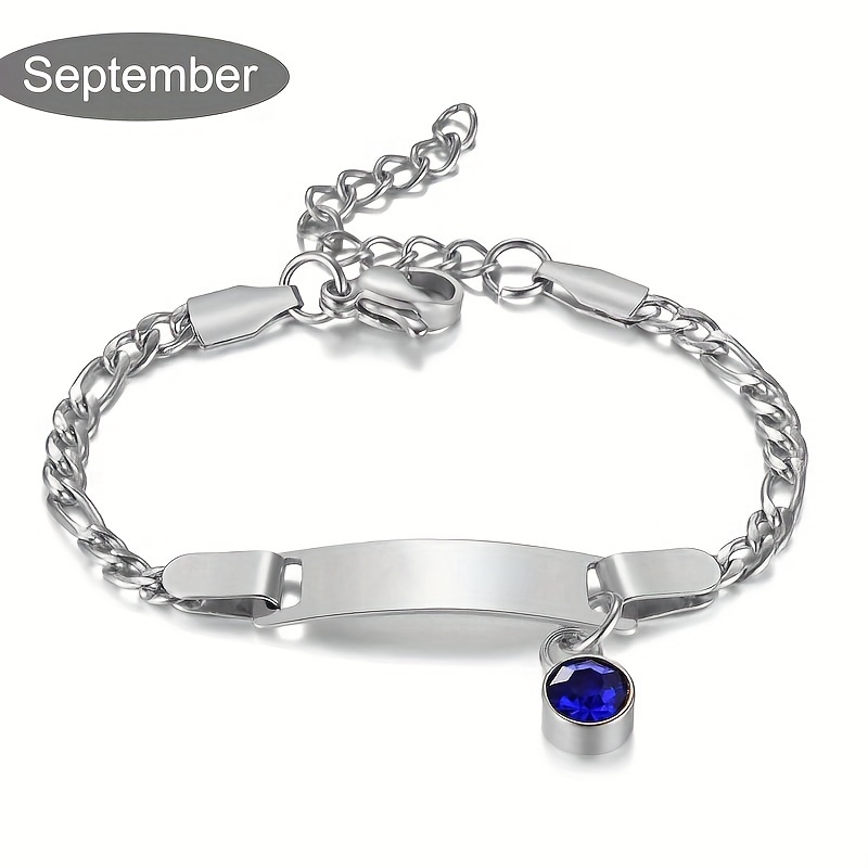 TEMU Personalized Engraving Of Name, Date, December Birthstone Id Bracelet For Children Aged 3 Years And Above, Made Of Stainless Steel With Adjustable Link Chain, A Unique Jewelry Gift