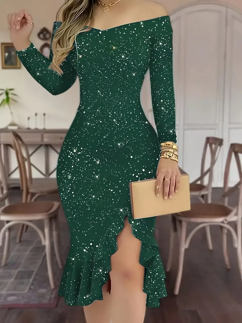 a stylish one shoulder long sleeve dress a thigh high slit - Temu a stylish one shoulder long sleeve dress a thigh high slit - Temu