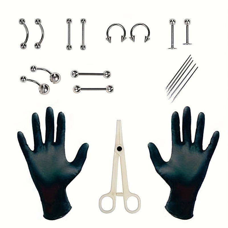 

20pcs Complete Piercing Tool Set - 14g And 16g Sizes - Nose, Ear, Navel, And Lip Piercings - Easy To Use And Durable