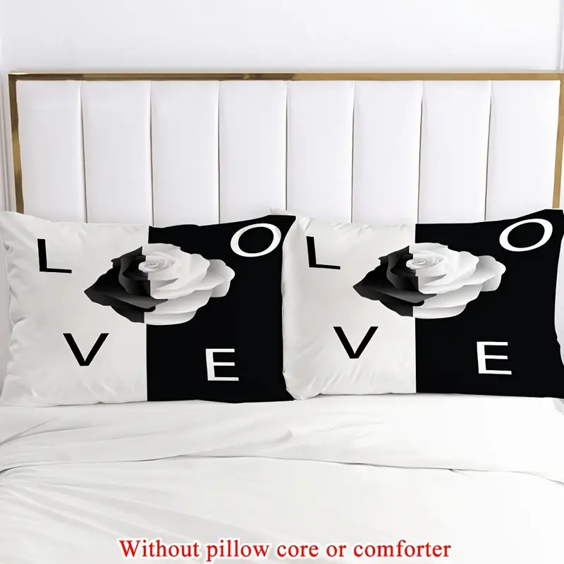 2 3pcs 1 duvet cover 1 2 pillowcase without and white background rose flowers romantic valentines day lover couple 3d print soft comfortable bedding set for bedroom dorm room family gift Product details 8