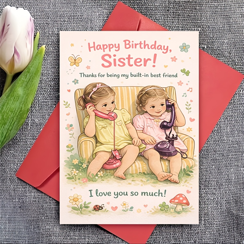 TEMU A Birthday Card And Envelope Featuring A Charming Phone Art Design, Expressing Between To A , Making It An Ideal Gift For