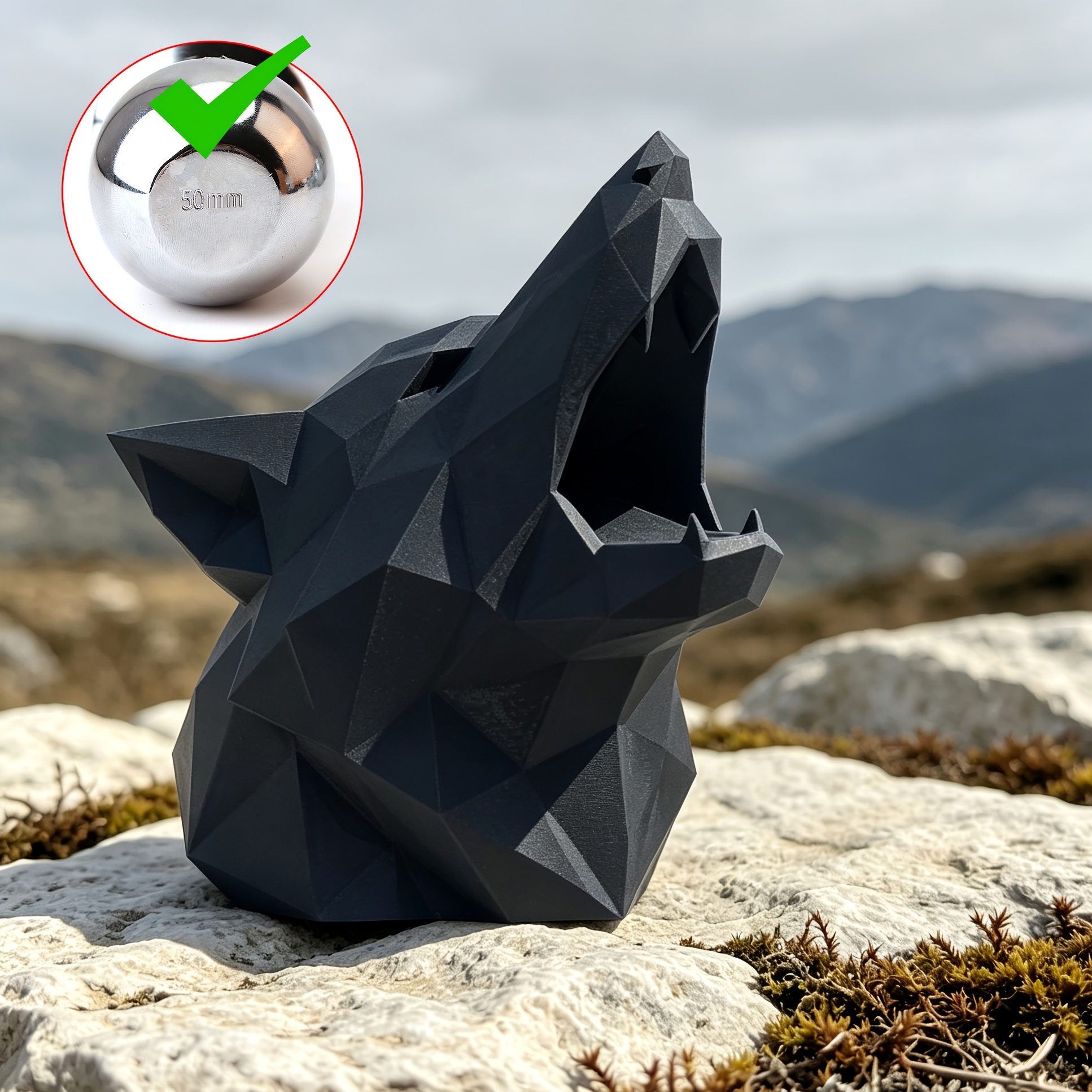 TEMU 3d Low Poly Wolf Head Trailer Ball Cover, Universal 50mm Iso Standard Tow Bar Protective - Tow Hitch Protector & Decorative Compatible For Suvs,