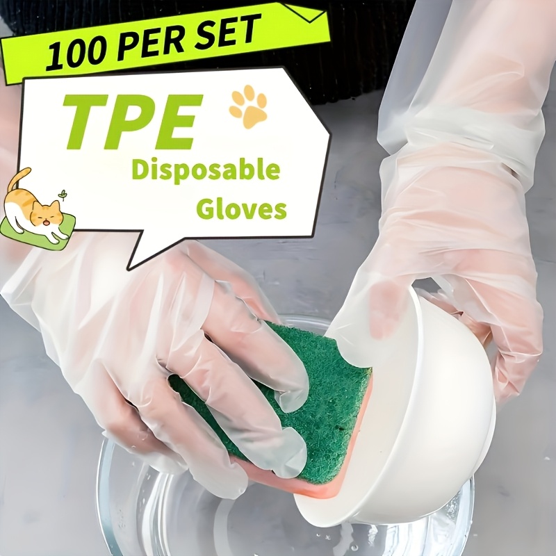 

100pcs Tpe Disposable Gloves, , Waterproof, -free, Soft & Comfortable, For Kitchen, Bathroom, Outdoor, Car Use - Ideal For Baking, Beauty, Pet Care, Painting