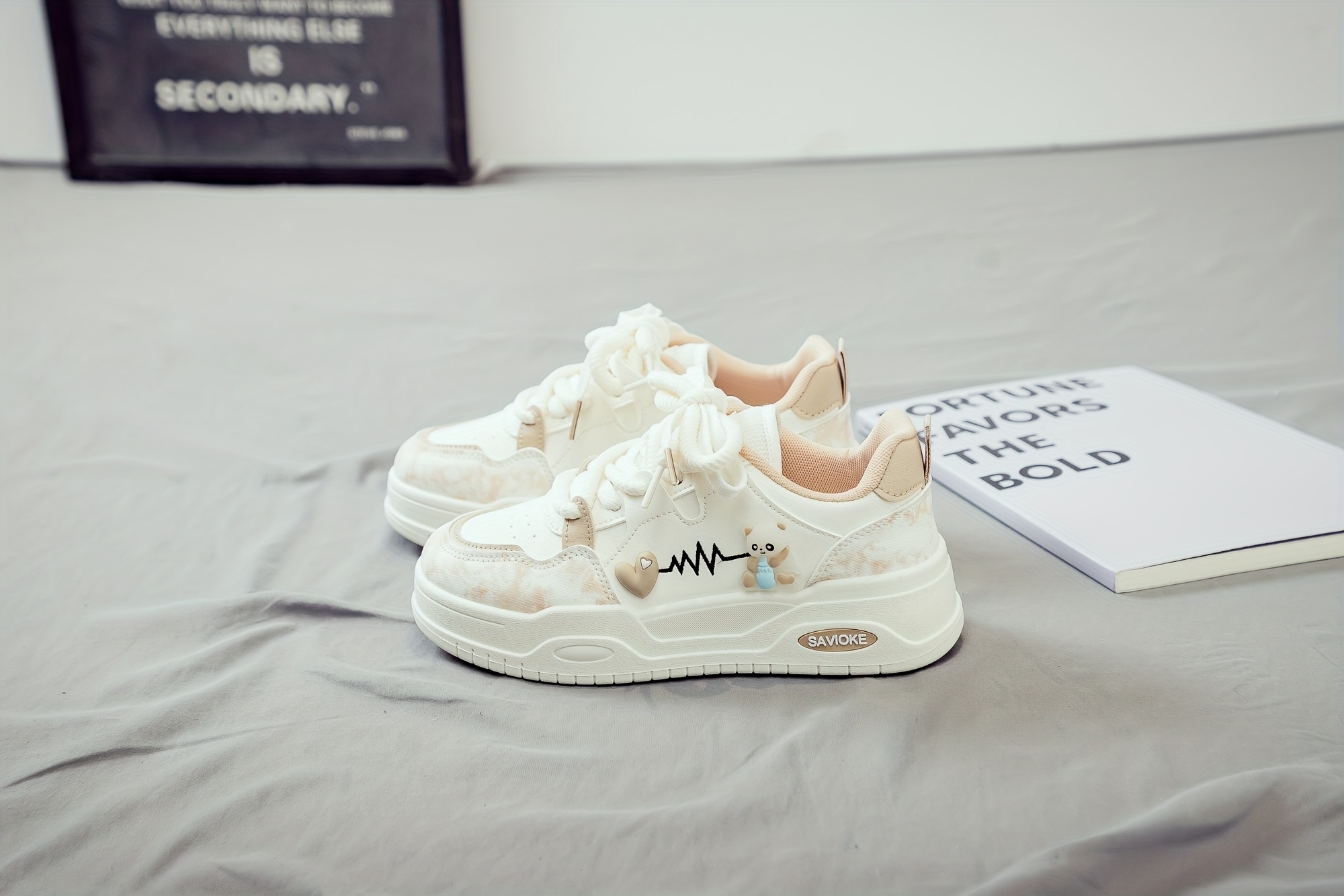 Women's White Platform Sneakers - Chunky Platform Shoes with Upper & PVC Sole, Lace-Up Mid-Top Casual Athletic Wear Suitable for Spring/Autumn, - Comfortable Footwear, Women Shoes