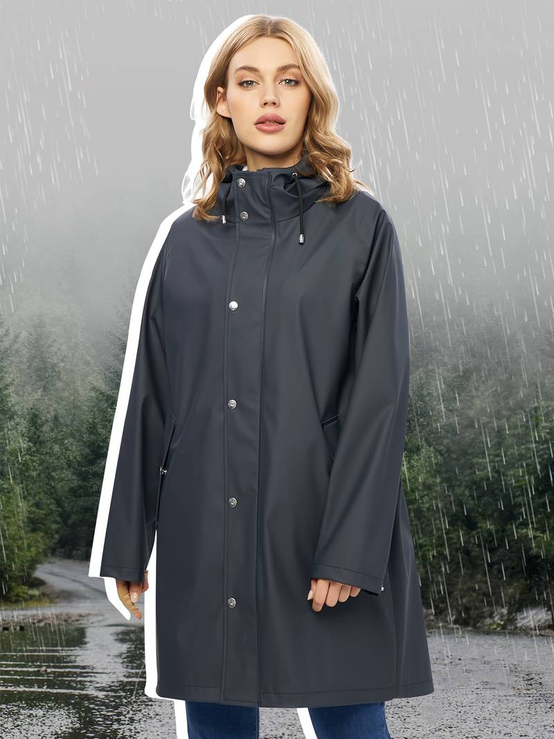 Women's Waterproof Hooded Trench Coat - Lightweight Rain Jacket With Pockets