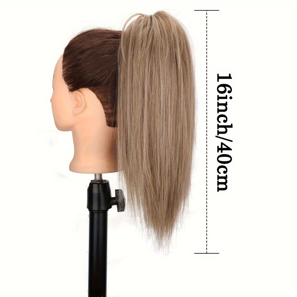 16 fluffy synthetic claw clip on ponytail extensions for women short straight hair bun pieces for daily use parties and halloween cute hair accessories party hairpiece natural look hairpiece details 3