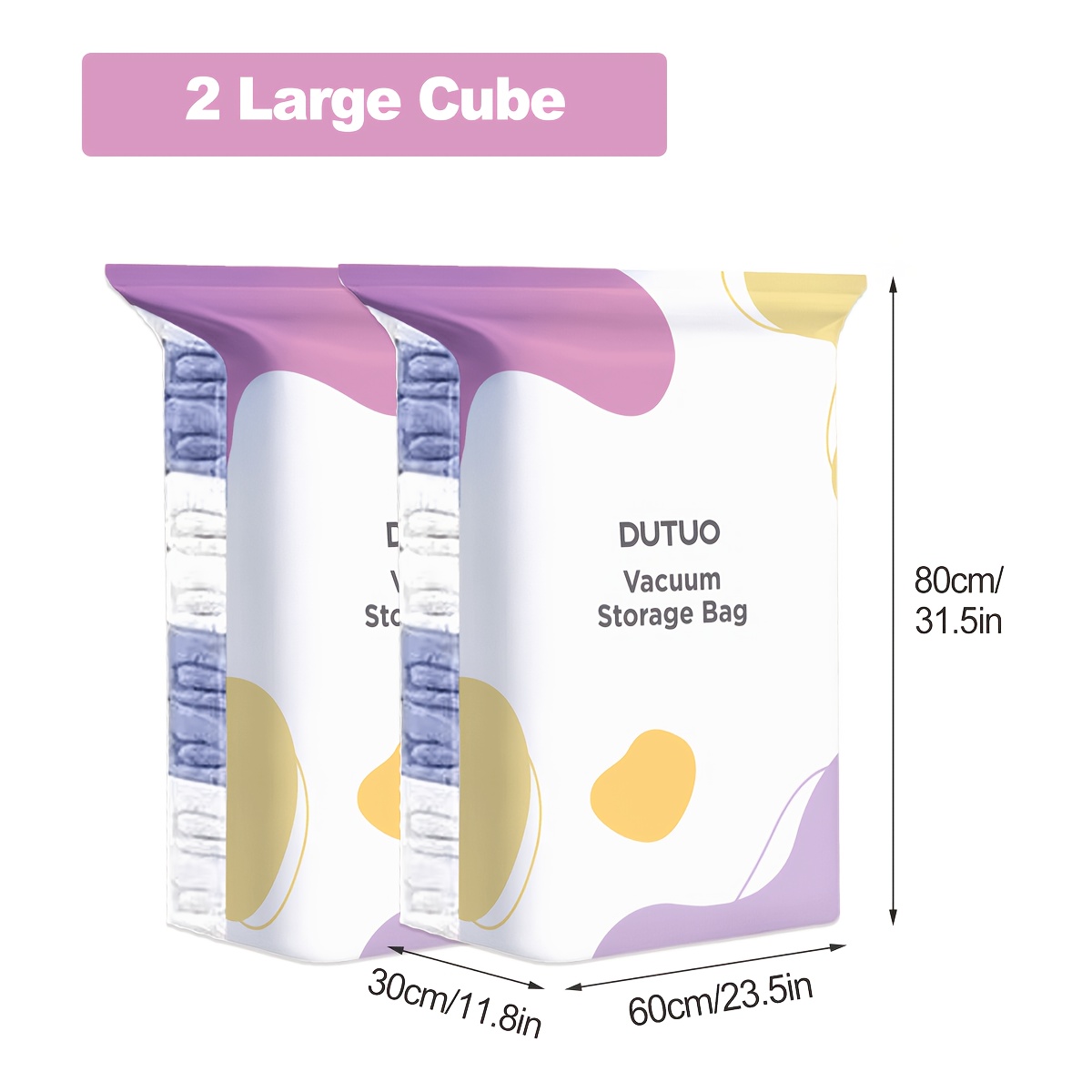 TEMU Timornon 2pcs Cube Vacuum Storage Bags, Extra Large With Widened Bottom, Vacuum Seal Bags, Suitable For Clothes, Quilts, Blankets, Pillows,
