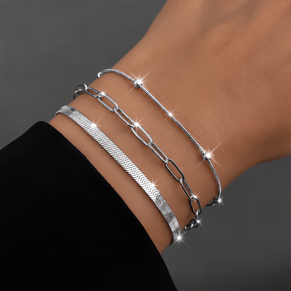 TEMU 3pcs Women' Steel Bracelets, Waterproof And Fade-resistant Women's Jewelry, Fashionable Elegant Women's Additions, Perfect For Daily Wear,