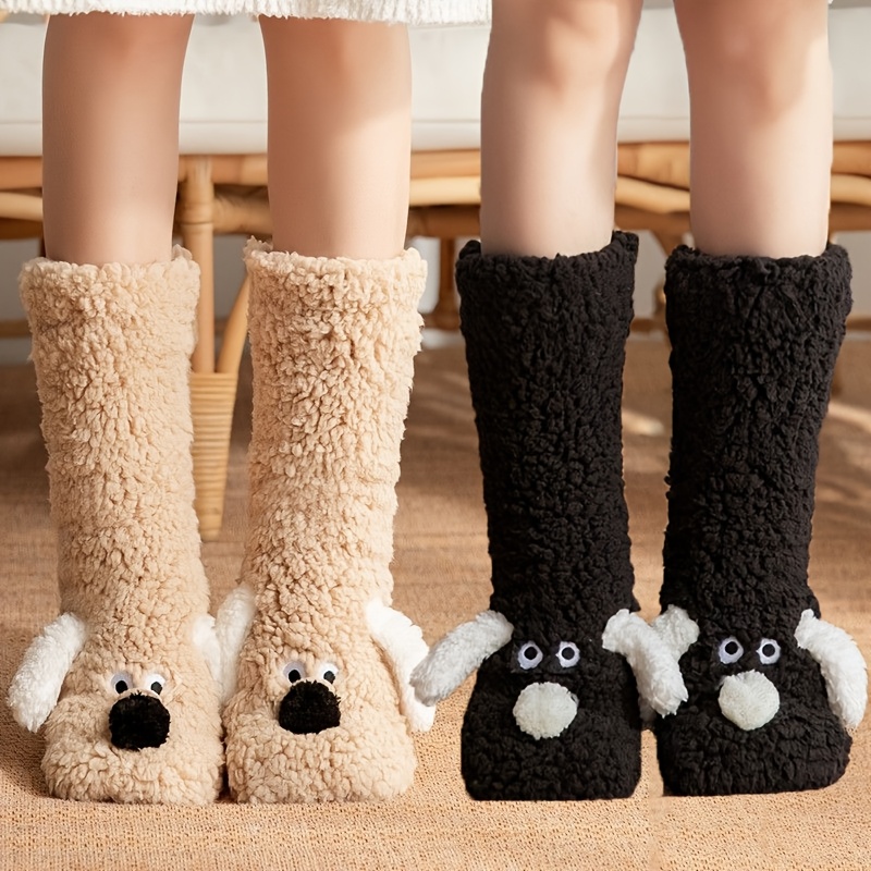 TEMU Of Cute Autumn And Winter 3d Plush Home Women's Socks Slippers Socks, Soft And Fluffy Coral Fleece Warm Winter Socks, Non Slip And Comfortable