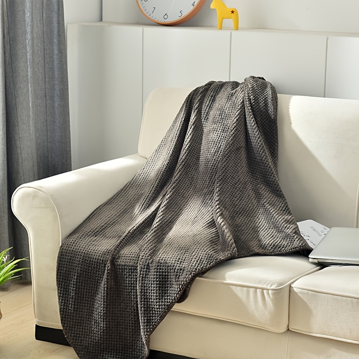 1pc traditional style waffle weave flannel throw blanket   polyester   multipurpose washed   250 300gsm   and bed cover details 4