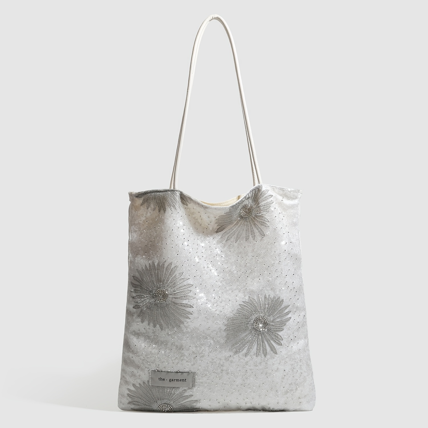 TEMU White Small Daisy Sequined Versatile Women' Shoulder Bag Commuter Bag Large Capacity 2026 Spring Summer New Thin