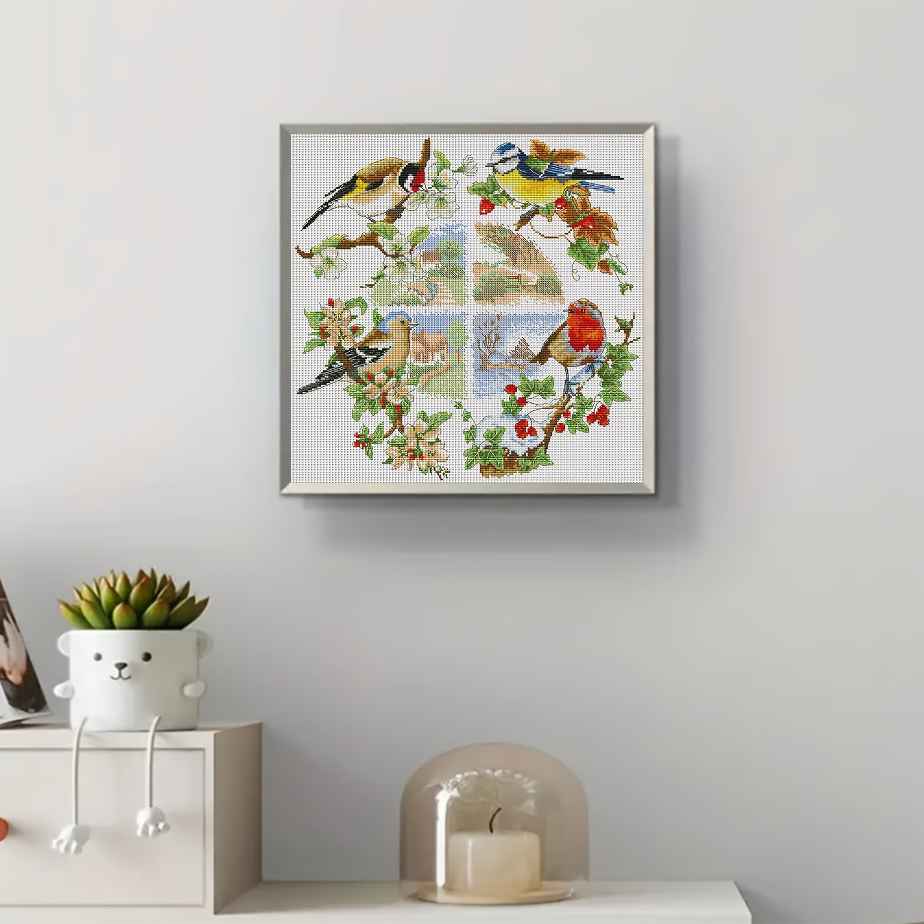 TEMU 1 Set - Bird Pattern Cross Stitch Kit, Diy Thread Art Needlework, 11ct Embroidery Fabric Painting Craft, Handmade Cross Stitch Print Kit With