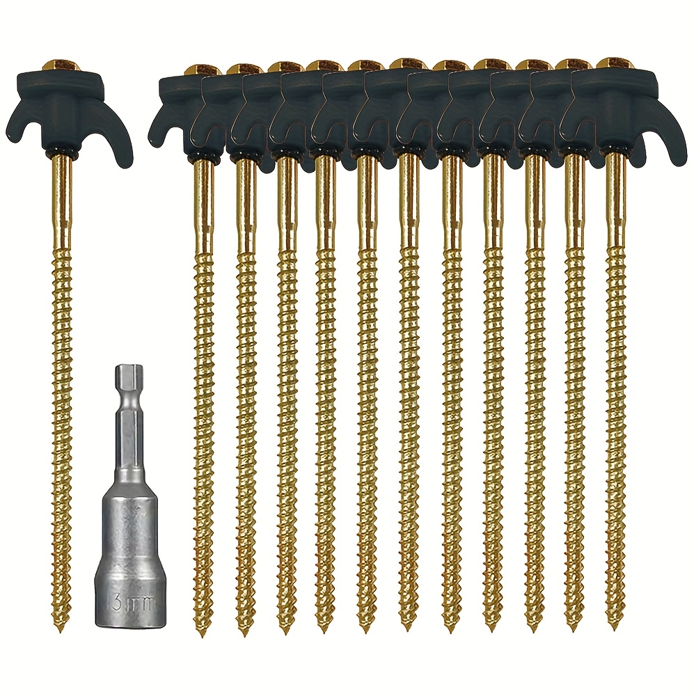 Image of 12 Pack Of Colorful Hexagonal Screw Tent Stakes With Rubber Caps - Outdoor Tent Accessories For Camping And Hiking
