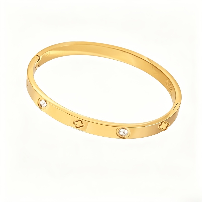 TEMU 1pc Women's Fashion Clover Bracelet, Inlaid With Sparkling Synthetic Zirconia, Hypoallergenic, Waterproof, And Fade-resistant Fashion Jewelry,