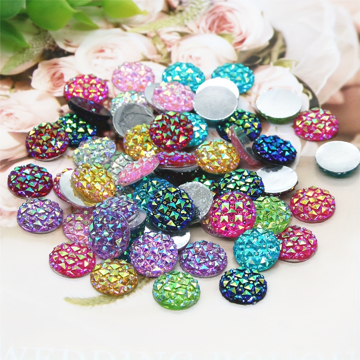TEMU 50st Kleurrijke Facetronde Cabochons, Assortiment van Kleuren, voor DIY Knutselwerk en Sieraden Maken Accessoires, Sieraden Maken Benodigdheden