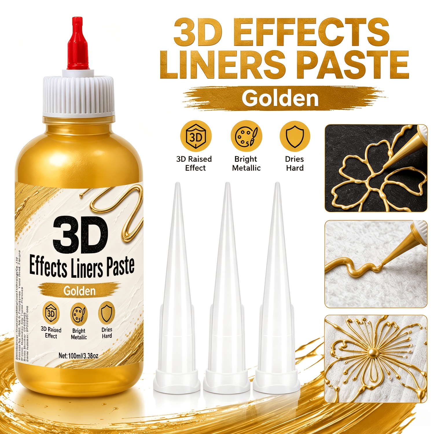 TEMU Golden Artistic Texture Paste, Acrylic Squeezing Line Paste, Painting Material, Essential For Artists, No Adjustment Required, Smooth And